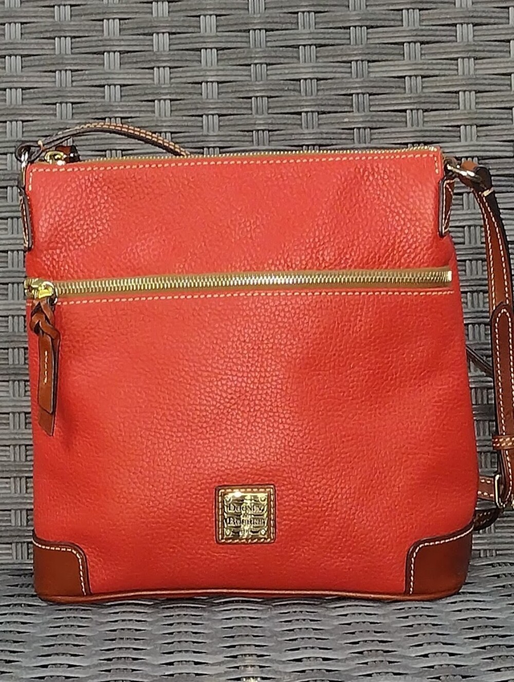 Dooney & Bourke Orange Leather Crossbody with Contrast Trim